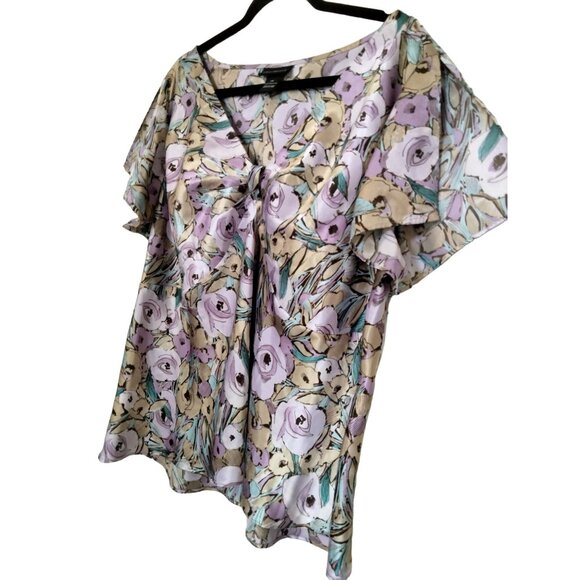 Lane Bryant Womens Multicolor Floral Print Flutter Sleeves Top Plus Size 24 - Picture 3 of 8
